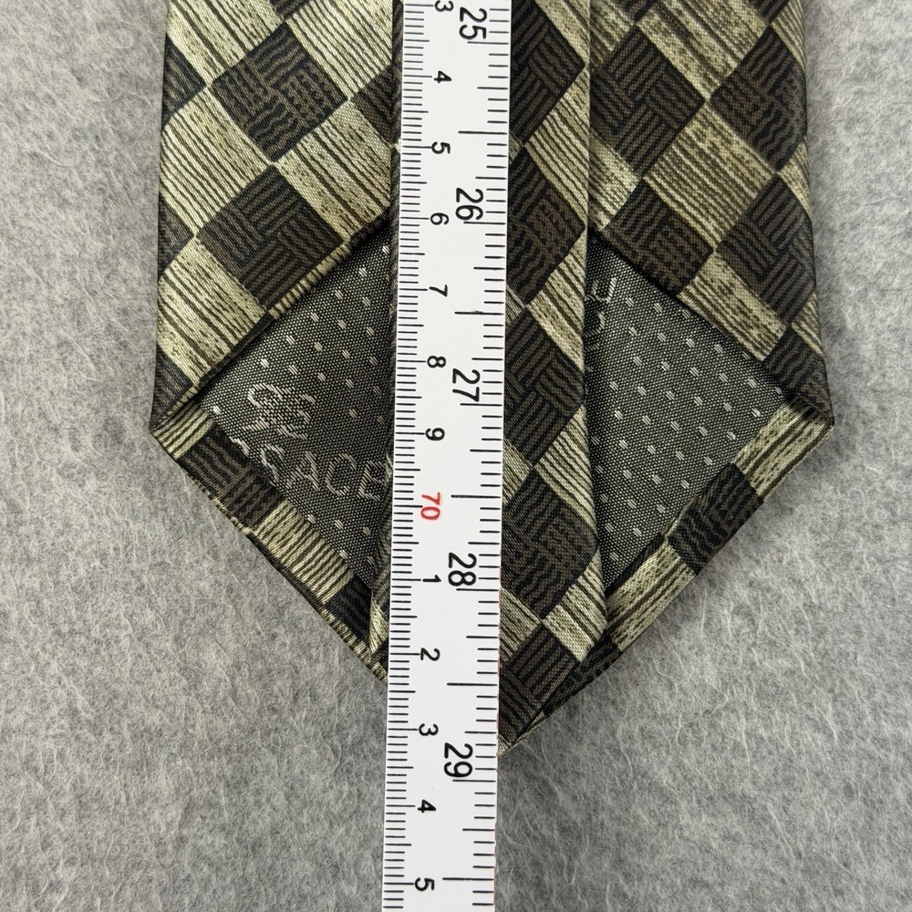 Vintage Versace Classic V2 Silk Tie Gray Silver Checkerboard Italy 58x4" - Picture 5 of 6